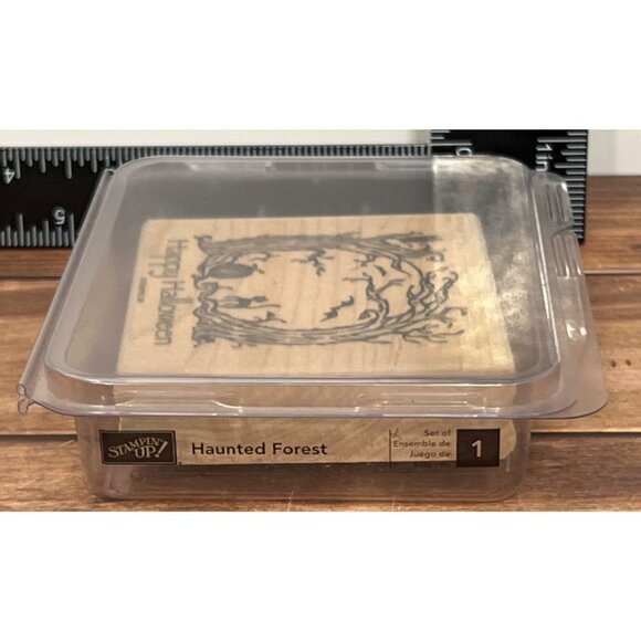 HTF Stampin Up! HAUNTED WOODS WOOD MOUNTED Rubber Stamp PUMPKIN CAT BAT OWL - Picture 4 of 5